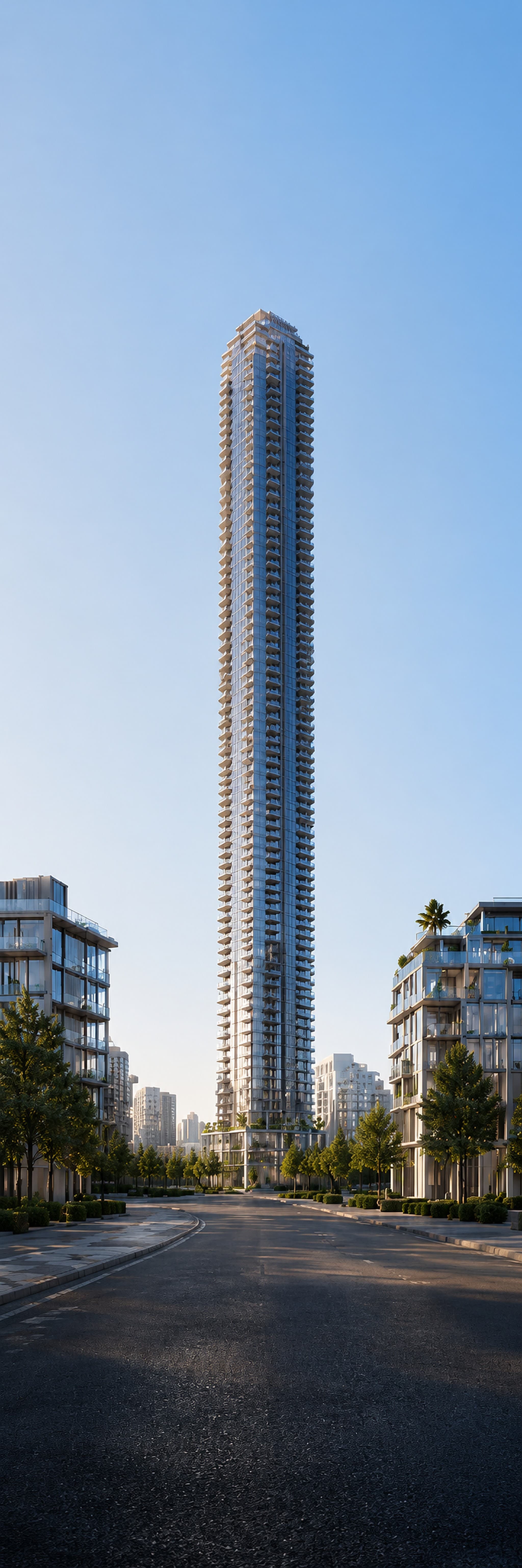 Elevate Residences, a landmark tower against a clear sky