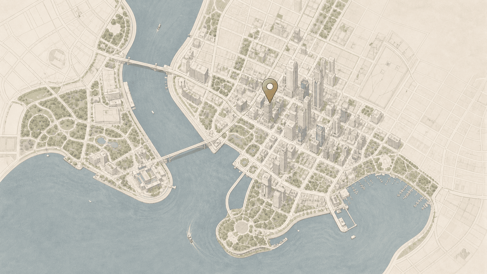 Map showing the tower's location within the city's waterfront cultural quarter